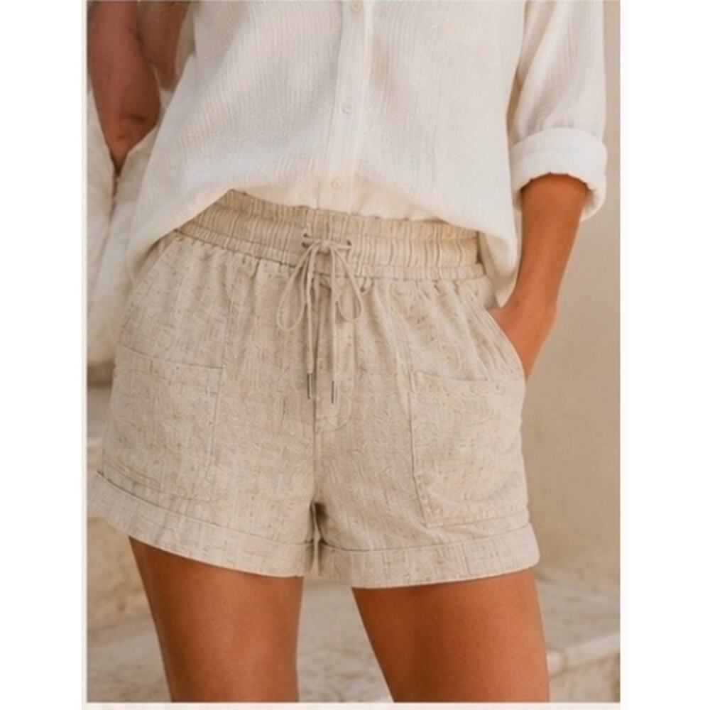 Old Navy NWT Minimalist Women's Tan Linen Short Pull-on Casual Resortwear Size L